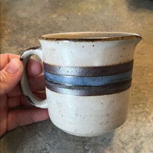 Otagiri Ceramic Pitcher in Cream with Blue and Brown Bands